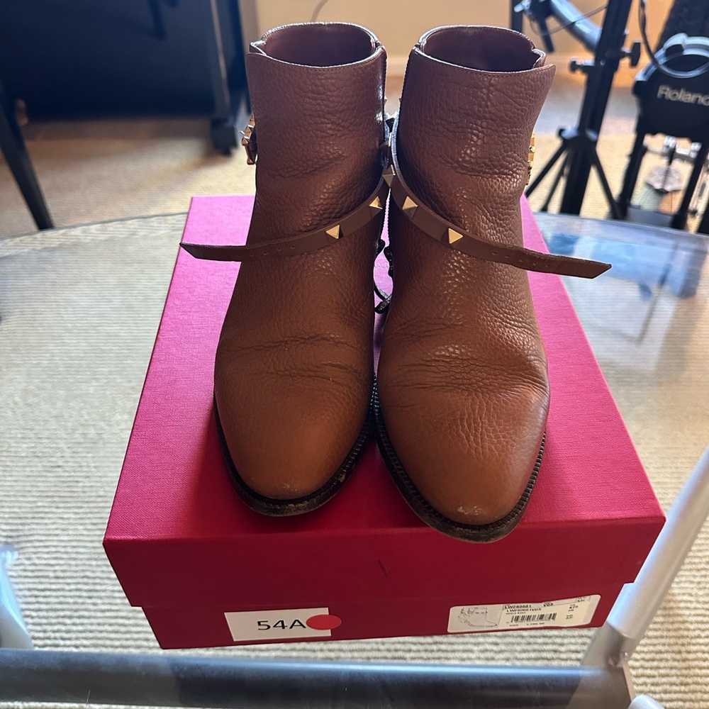 Valentino Garavani Tabacco Ankle Boots with Studded Straps